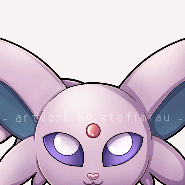 stefimLurk emote, Espeon An emote of the Pokémon Espeon slow blinking with the bottom part of its face partially obscured as it peeks above, a waving tail visible in the background
